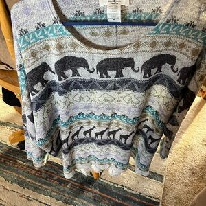 Elephant print sweater, long sleeve, colorful designs